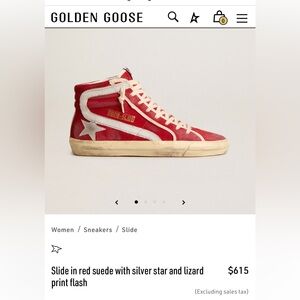 Golden Goose - Slide in red suede with white star and metallic piping